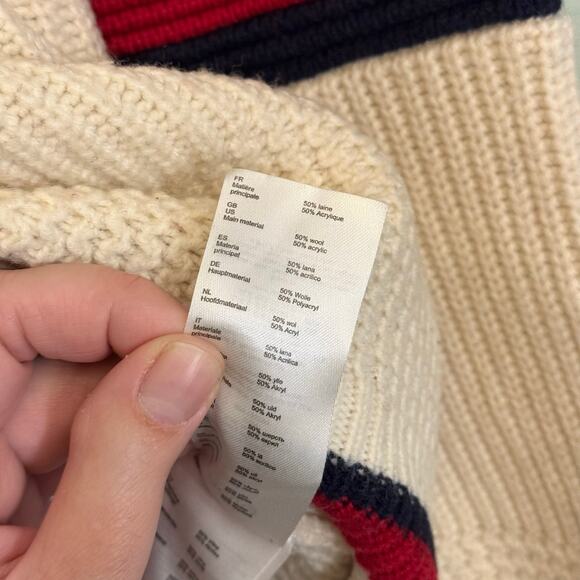 Maje Sweater Womens 2 Cream Red Black Striped Pullover Knitted Jumper Wool Blend - Picture 7 of 8